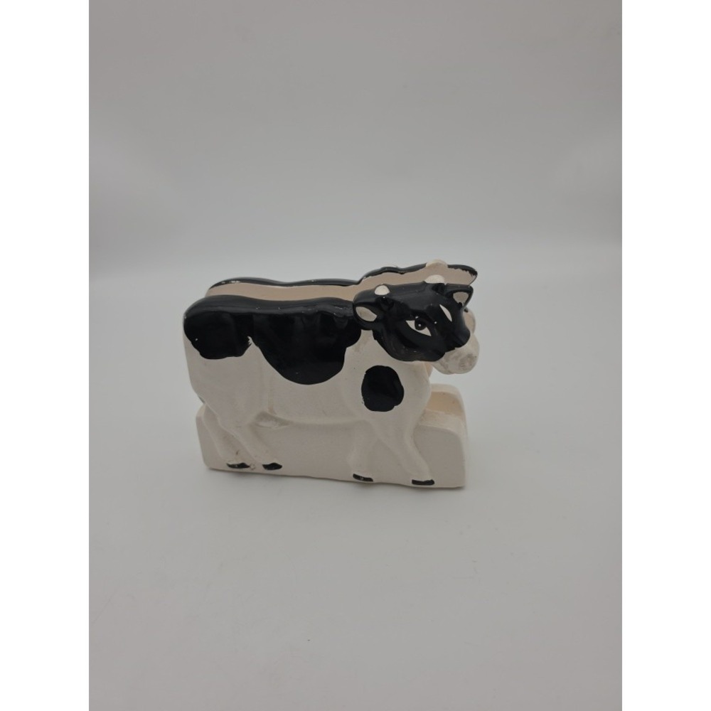 Loomco Vintage 1994 Black And White Hand Painted Milking Farm Cow Napkin Holder
